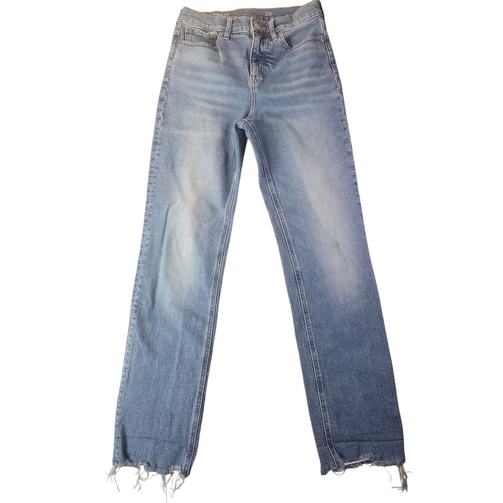 J.Crew Full Length Classic Straight‎ Jeans 26 Medium Wash Raw Hem BD381 Womens